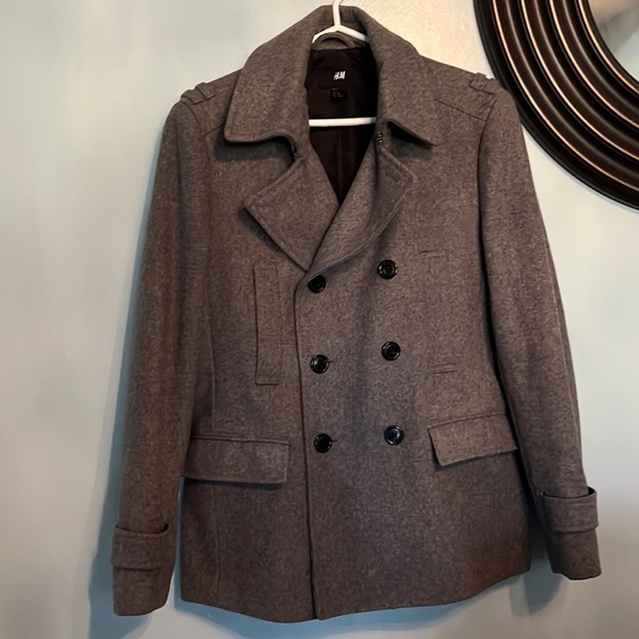 H & M Mens wool-blend grey coat, double breasted - Picture 1 of 9